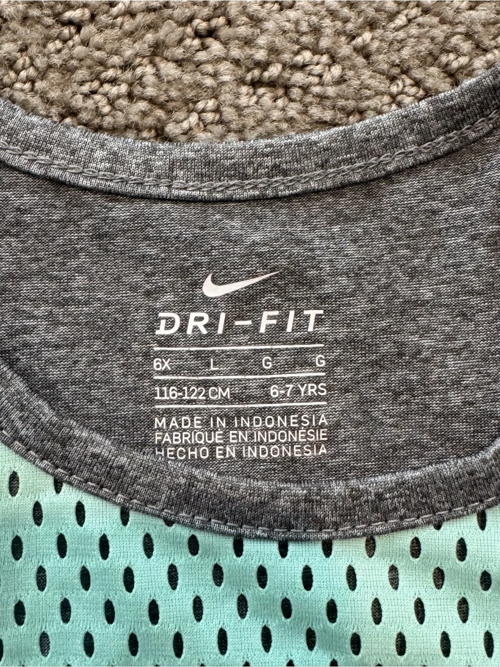 Nike Girls' Gray Tank with Mint Mesh Yoke and Multicolor Heart
